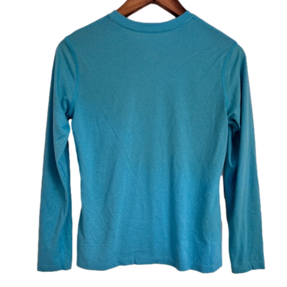 Nike Kids Long Sleeve DRI-FIT Teal Shirt with Yellow Polka Dotted Swoosh XL - Picture 2 of 3